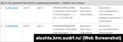 Информация рассмотрении административных дел в отношении крымчанина Анатолия Голяковича в подконтрольном России Алуштинском городском суде, июнь 2024 года