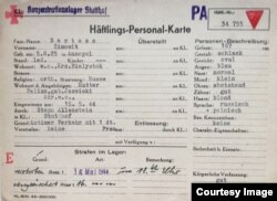 Лагерная карточка Бартоша Зимовита с отметкой о его казни, 16 мая 1944 года в 18 часов 42 минуты