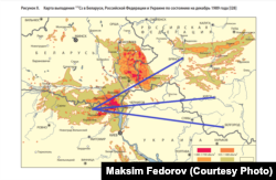 Карта радиационных осадков после Чернобыльской катастрофы в 1986 г.