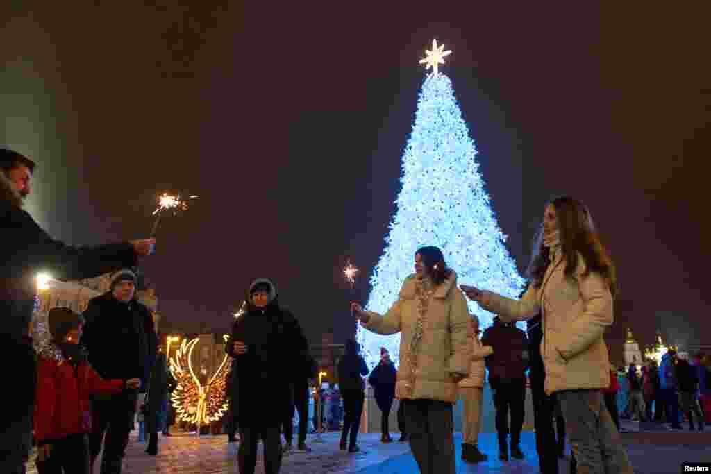 Во время празднования Нового года в Киеве, Украина