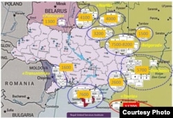 Схема размещения российских войск на границе с Украиной весной 2014 года. Карта Royal United Services Institute