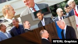 Коллаж из встреч Владимира Путина с пятью президентами США