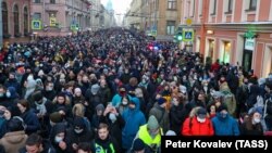 Акция протеста в поддержку Алексея Навального. Санкт-Петербург, 31 января 2021 года